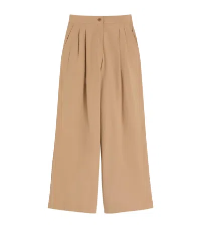 Weekend Max Mara Cotton Wide-leg Trousers In Brown