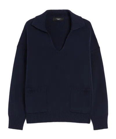 Weekend Max Mara Cotton Yarn Polo Sweater In Blue
