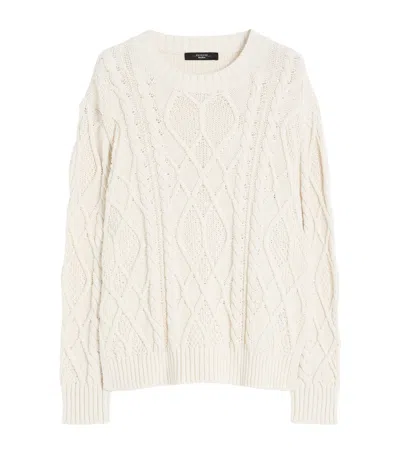 Weekend Max Mara Cotton-blend Cable-knit Sweater In White