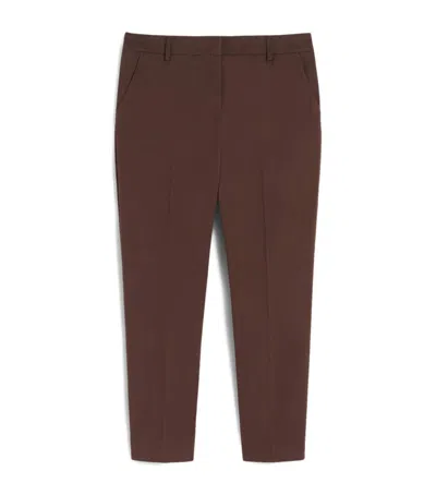 Weekend Max Mara Cotton-blend Cropped Slim Trousers In Brown