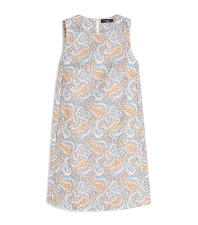 Weekend Max Mara Cotton-blend Floral Print Mini Dress In Blue