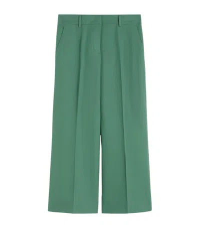 Weekend Max Mara Cotton-linen Wide-leg Cropped Trousers In Green