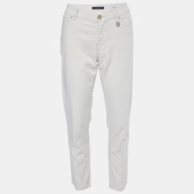 Pre-owned Weekend Max Mara Cream Cotton Twill Straight-leg Pants M