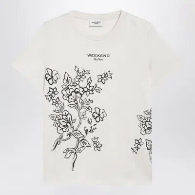 Weekend Max Mara Cream T-shirt In Cotton With Logo Print In Neutral