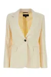 Weekend Max Mara Wool Lamine Blazer With Flap Pockets And Lapels In Ecru