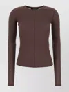 Weekend Max Mara Crew Neck Cotton T-shirt With Seam Detailing In Brown