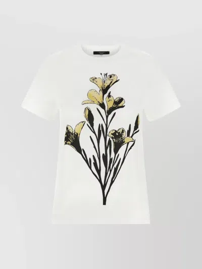 Weekend Max Mara Crew Neck Floral Print Short Sleeves Top In White