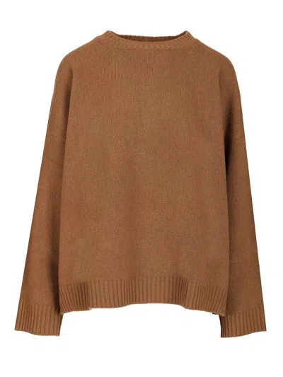 Weekend Max Mara Crew Neck Sweater In Wool Yarn Knitwear Brown