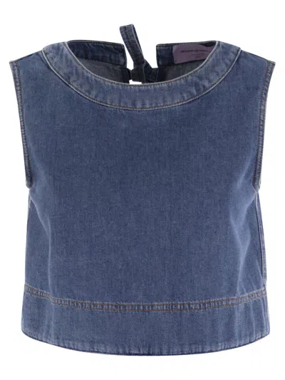 Weekend Max Mara Crewneck Sleeveless Denim Top In Blue