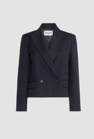Weekend Max Mara Crop Jacket In Double-breasted Blue Woman In Black