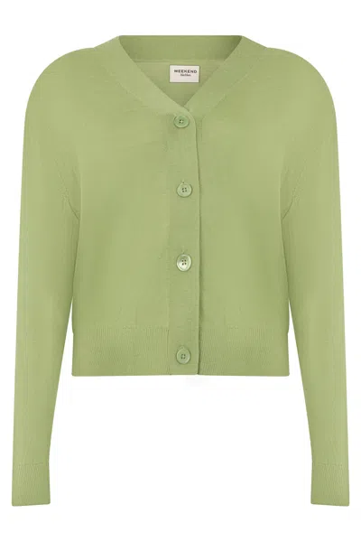 Weekend Max Mara Cropped Cardigan Knitwear Long Sleeve V Neck In Green