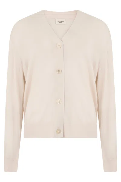 Weekend Max Mara Weekend Cropped Wool-silk-cashmere Cardigan With Button Front In Neutral