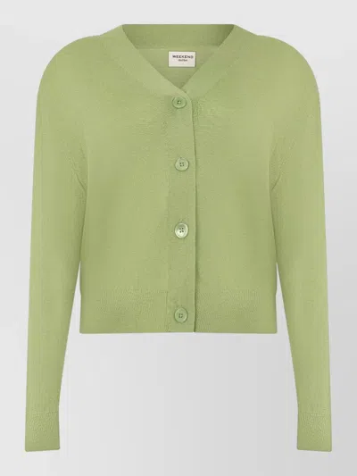 Weekend Max Mara Cropped Cardigan Knitwear Long Sleeve V Neck In Green