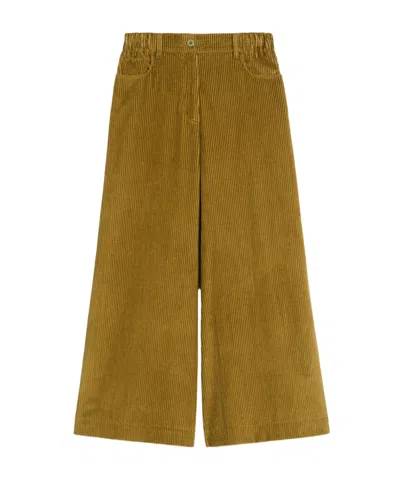 Weekend Max Mara Cropped Cotton Velvet Trousers In Green