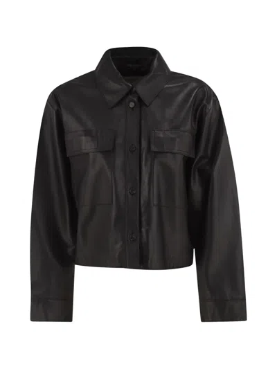 Weekend Max Mara Cropped Lamb Leather Jacket In Black