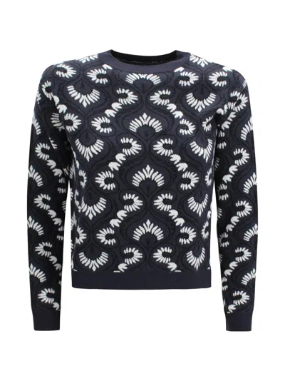 Weekend Max Mara Cropped Printed Long-sleeve Top In Blue