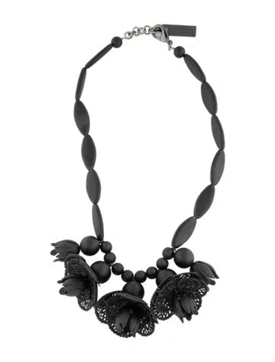 Pre-owned Weekend Max Mara Crystal And Resin Floral Collar Necklace, 21" In Black
