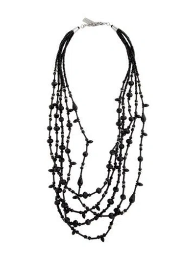Pre-owned Weekend Max Mara Crystal Beaded Multistrand Collar Necklace W/ Tags, 34" In Black