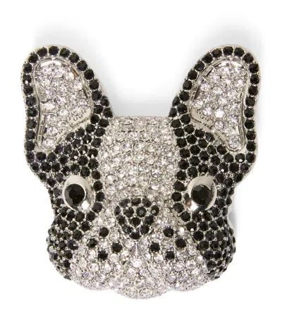 Weekend Max Mara Crystal French Bulldog Brooch In Black