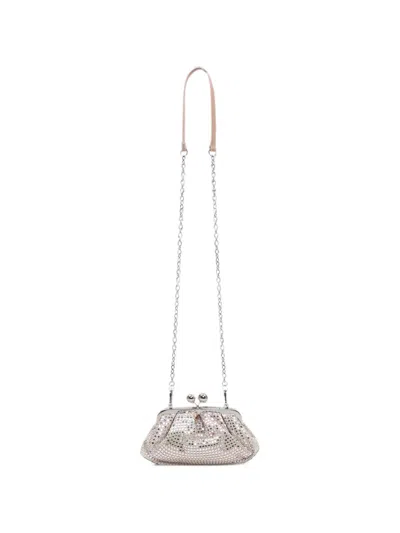 Weekend Max Mara Crystal-embellished Leather Clutch Bag In Gray