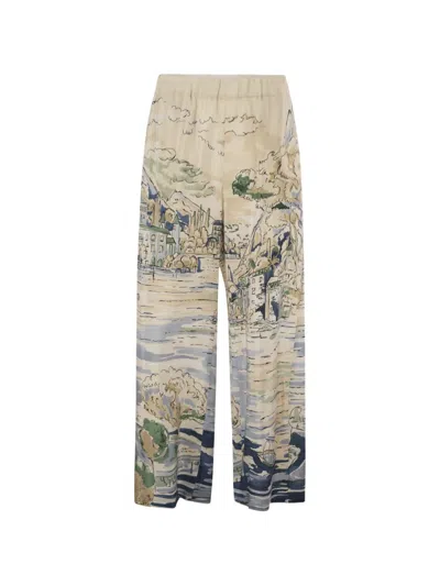 Weekend Max Mara Weekend Maxmara Wkdcurva Printed Pure Silk Fluid Trousers In Neutral