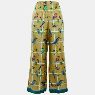 Pre-owned Weekend Max Mara Dark Beige Printed Silk Parallel Pants M In Sand