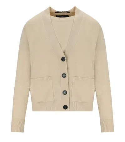 Weekend Max Mara Two-piece Button-up Knitted Twin Set In Beige