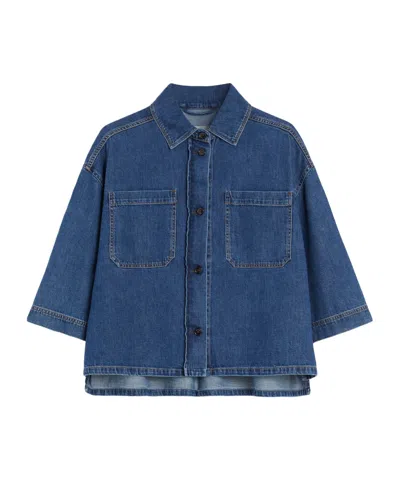 Weekend Max Mara Denim Cropped Shirt In Blue