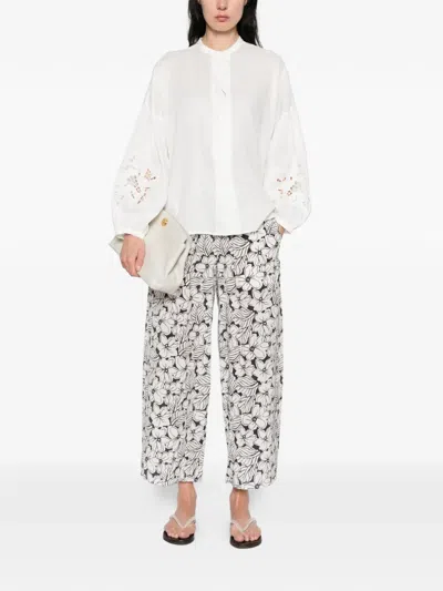 Weekend Max Mara Destro Floral-embroidered Shirt In White