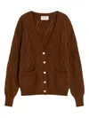 Weekend Max Mara Diamond-pattern Cable-knit Cardigan In Brown
