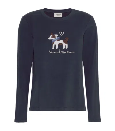 Weekend Max Mara Dog-appliqué Long-sleeve T-shirt In Blue