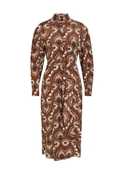 Weekend Max Mara Dolmen Printed Silk Midi Shirt Dress In Brown
