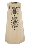 Weekend Max Mara Omens Donald Floral-embroidered Cotton-blend Mini Dress Ivory In Beige