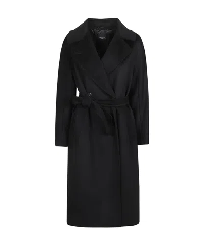 Weekend Max Mara Belted Wool Double-breasted Coat In Black