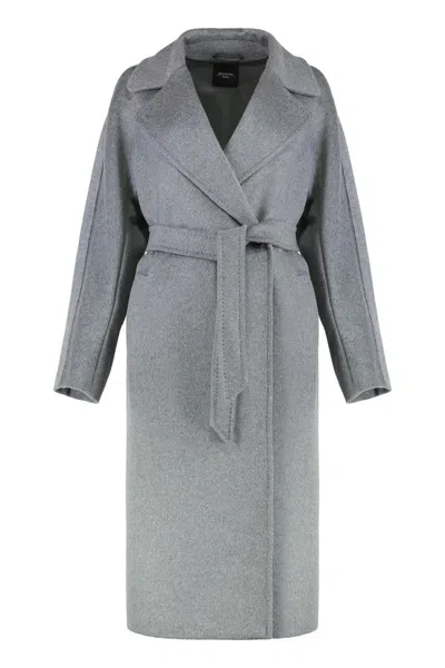 Weekend Max Mara Double-breasted Midi Coat In Wool In Gray