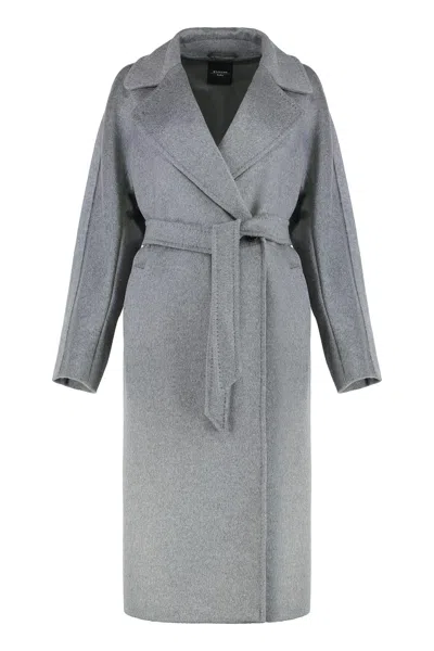 Weekend Max Mara Double-breasted Midi Coat In Wool In Gray