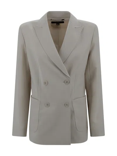 Weekend Max Mara Double-breasted Stretch Wool Blazer In Avena