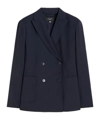 Weekend Max Mara Double-breasted Stretch Wool Blazer In Blue