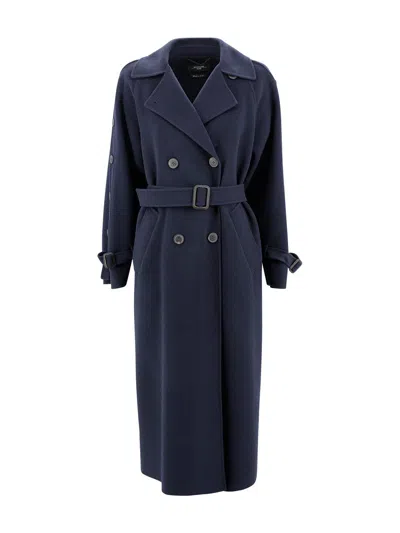 Weekend Max Mara Double Breasted Trench Coat  In Blue