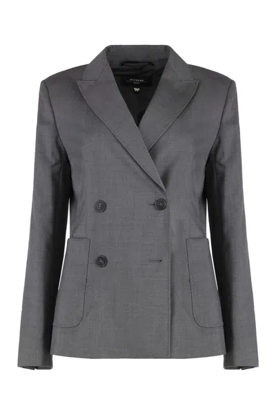 Weekend Max Mara Double-breasted Virgin Wool Jacket In Gray