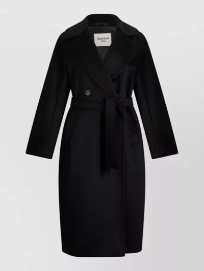 Weekend Max Mara Double Breasted Wool Coat Belted Midi In Black
