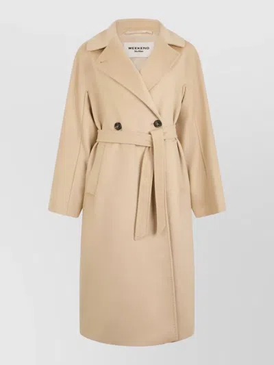 Weekend Max Mara Weekend Double-breasted Wool Jacket With Wide Collar And Waist Belt In Neutral