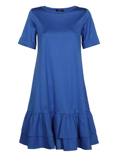 Weekend Max Mara Double-frill Cotton Mini Dress In Blue