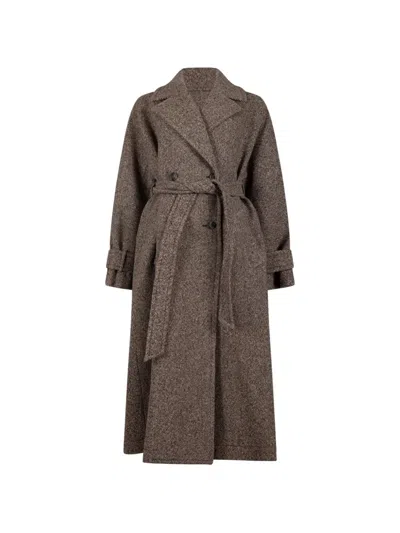Weekend Max Mara Double-breasted Belted Coat In Brown