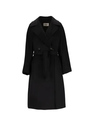 Weekend Max Mara Double-breasted Belted Coat In Black