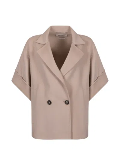 Weekend Max Mara Virgin Wool Coat With Three-quarter Sleeves In Nude
