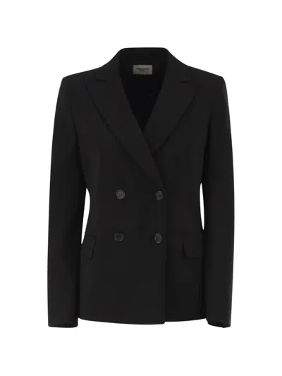 Weekend Max Mara Double-breasted Stretch-fabric Blazer In Black