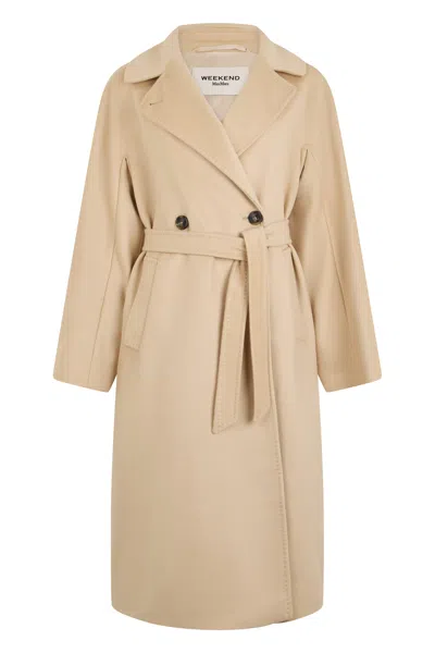 Weekend Max Mara Weekend Double-breasted Wool Jacket With Wide Collar And Waist Belt In Neutral