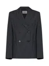 Weekend Max Mara Double-breasted Wool-silk Blend Blazer In Gray
