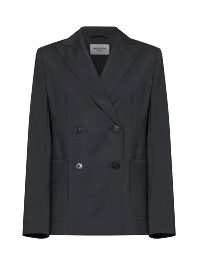 Weekend Max Mara Double-breasted Wool-silk Blend Blazer In Gray